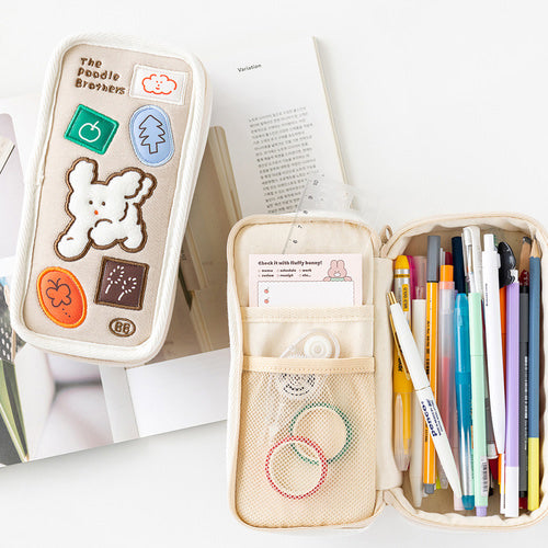 Brunch Brother Cute Poodle Large Pen Case with Zipper 3 Compartment | Pencil Case | Pencil Pouch | Pen Pouch