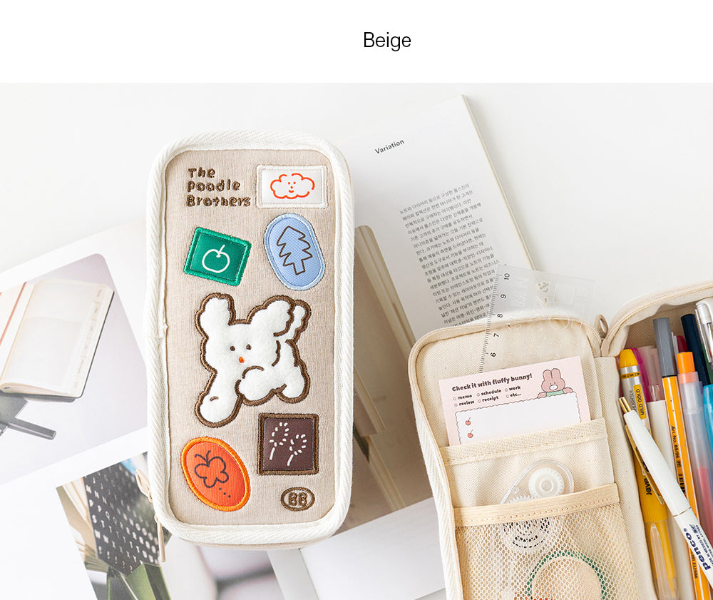 Brunch Brother Cute Poodle Large Pen Case with Zipper 3 Compartment | Pencil Case | Pencil Pouch | Pen Pouch