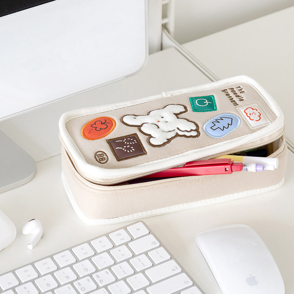 Brunch Brother Cute Poodle Large Pen Case with Zipper 3 Compartment | Pencil Case | Pencil Pouch | Pen Pouch