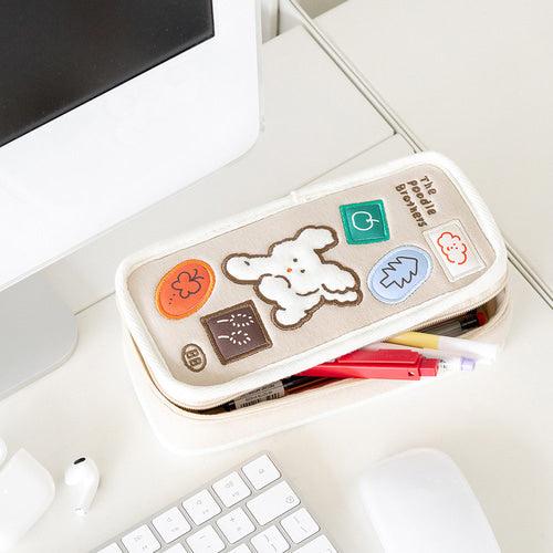 Brunch Brother Cute Poodle Large Pen Case with Zipper 3 Compartment | Pencil Case | Pencil Pouch | Pen Pouch