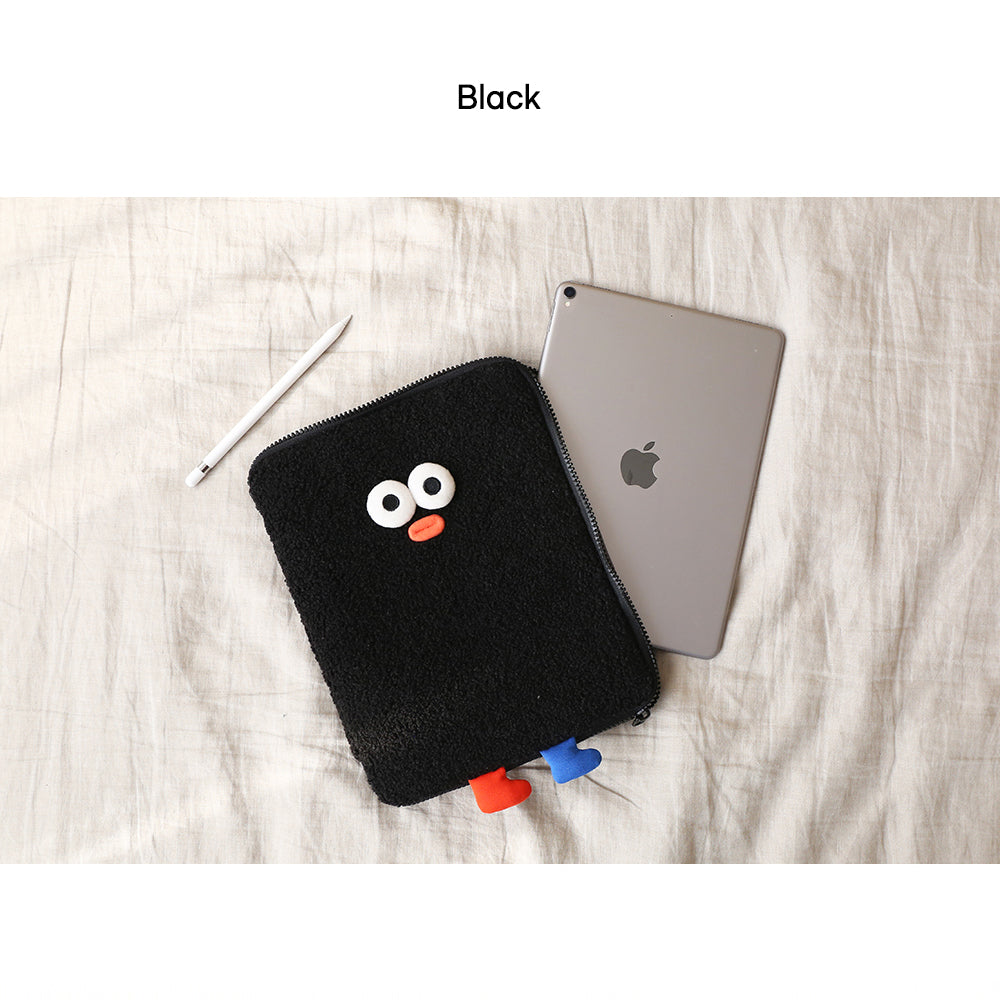 Brunch Brother PomPom Boucle Pouch for 11 inch iPad Tablet Laptop Soft Pouch Black Color
