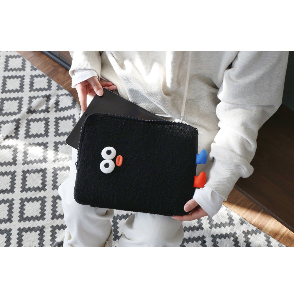 Brunch Brother PomPom Boucle Pouch for 11 inch iPad Tablet Laptop Soft Pouch Black Color