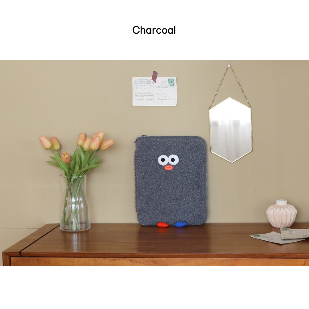Brunch Brother PomPom Boucle Pouch for 11 inch iPad Tablet Laptop Soft Pouch Charcoal Color