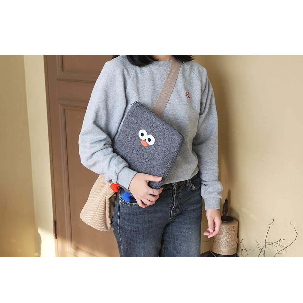 Brunch Brother PomPom Boucle Pouch for 11 inch iPad Tablet Laptop Soft Pouch Charcoal Color