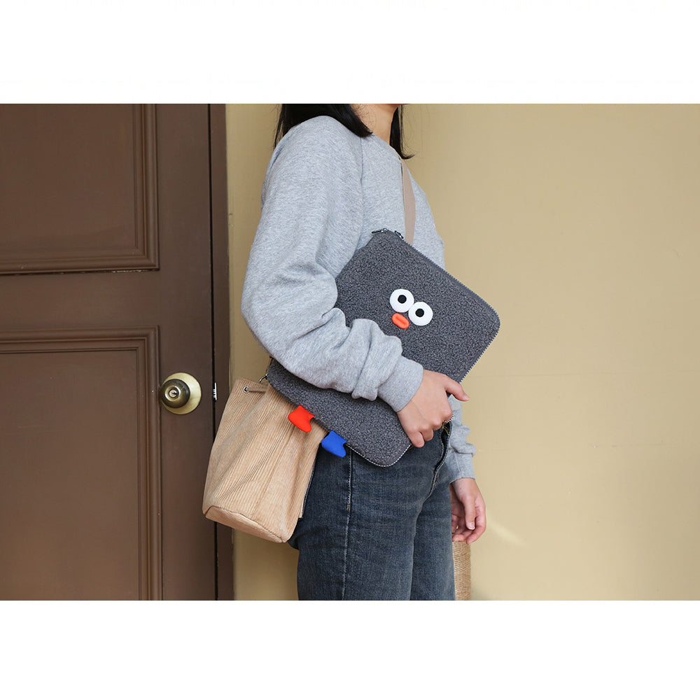 Brunch Brother PomPom Boucle Pouch for 11 inch iPad Tablet Laptop Soft Pouch Charcoal Color