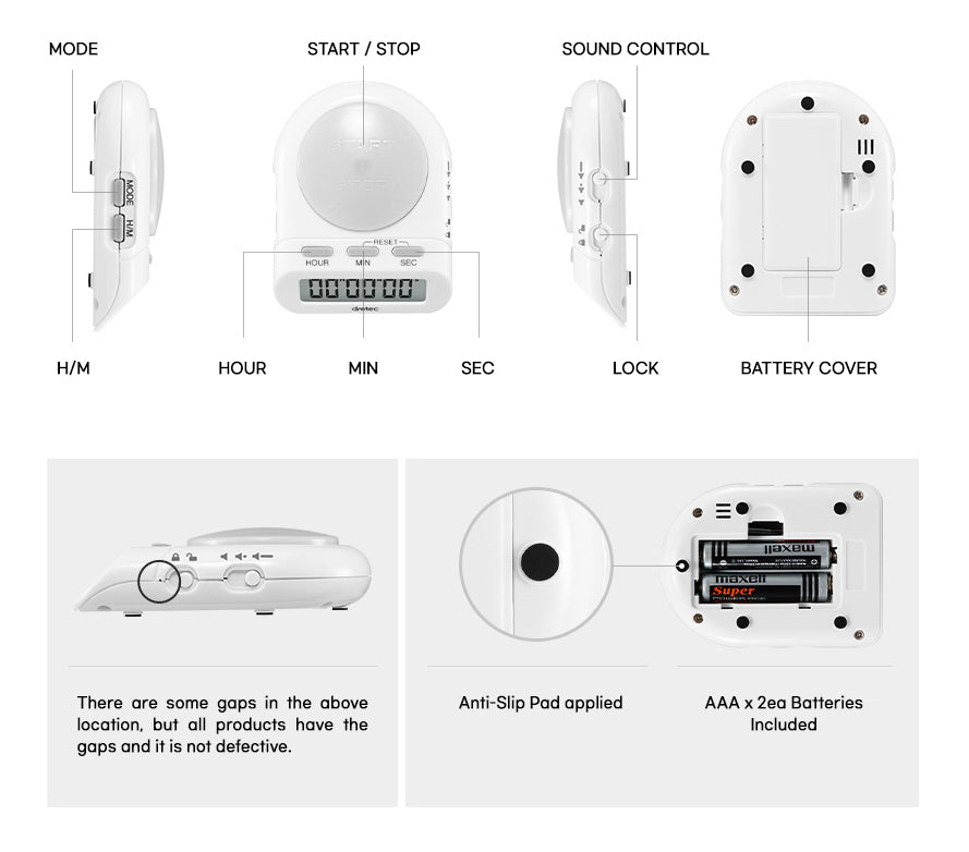 DRETEC T-186 Timer Watch Stopwatch LED Alarm Sound Portable Clock Study Cook, for Studying, Large Button, Count Function Until The Target Date, Officially Tested in Japan(1 Starter AAA Battery Included)