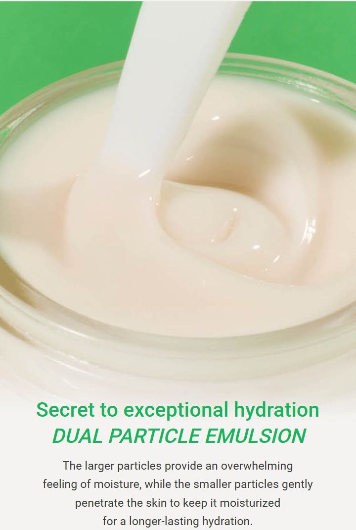 innisfree Green Tea Seed Hyaluronic Cream. Secret to exceptional hydration DUAL PARTICLE EMULSION.