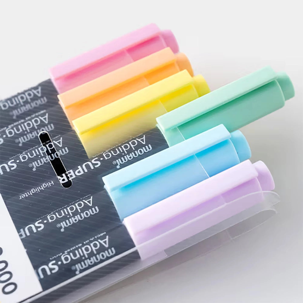 monami adding super 600 highlighter 6 pastel colors set, close up