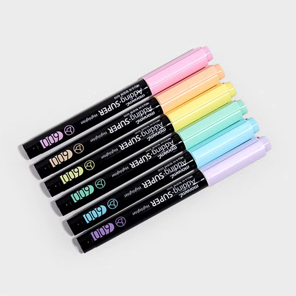 monami adding super 600 highlighter 6 pastel colors set, details
