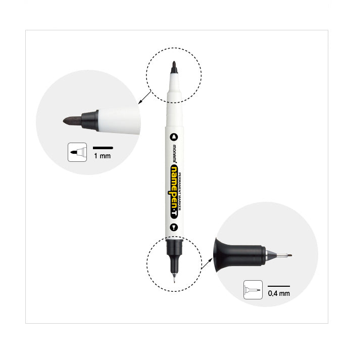 Monami Permanent Ink Marker Name Pen (T) Twin Liner has Twin type with two types of nibs for fine and medium writing and Waterproof.