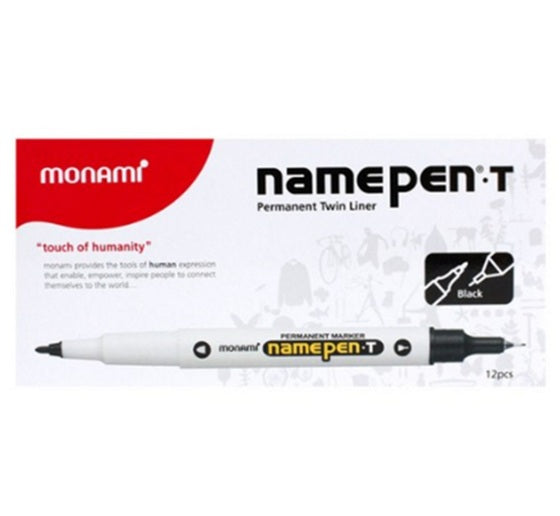 Monami Permanent Ink Marker Name Pen (T) Twin Liner Black 12PCS