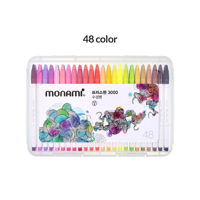 Monami Plus Pen 3000 48 Assorted Color Office Sign Pen Felt Tip Water Based Ink Color Pen