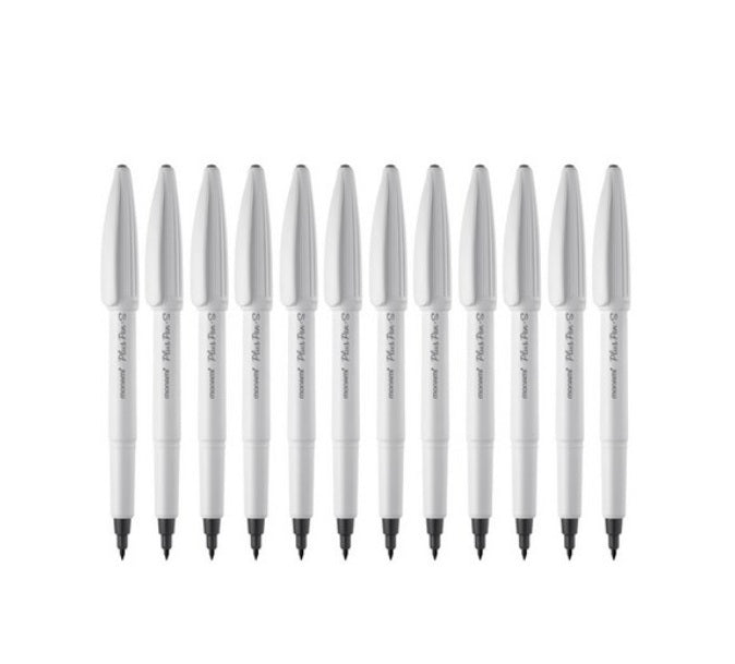 Monami Plus Pen S White Body - Black Ink - Pack of 12 Pen