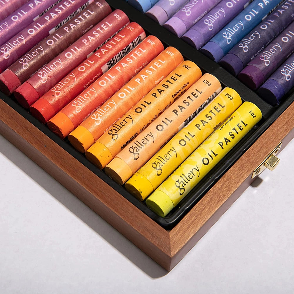 mungyo gallery artists soft oil pastel 72 color set wood box, close up
