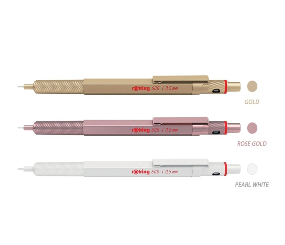Rotring 600 Mechanical Pencil 0.5mm Gold, Rose Gold, Pearl White
