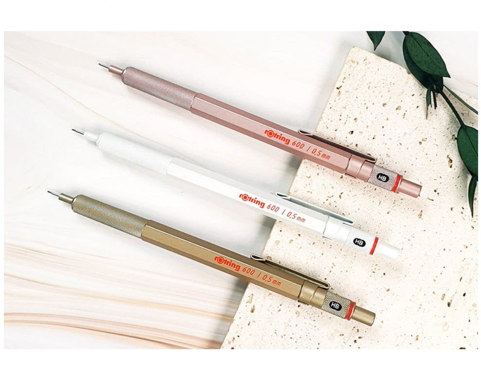 Rotring 600 Mechanical Pencil 0.5mm Gold, Rose Gold, Pearl White