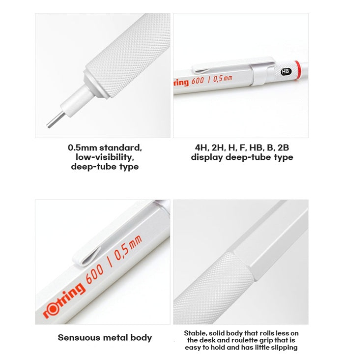 Rotring 600 Mechanical Pencil 0.5mm Gold, Rose Gold, Pearl White