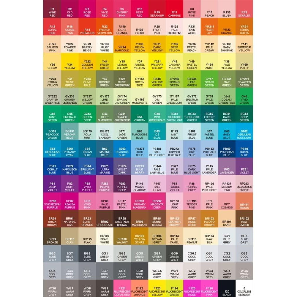 shinhan touch twin tip marker set 6 main colors, all color chart