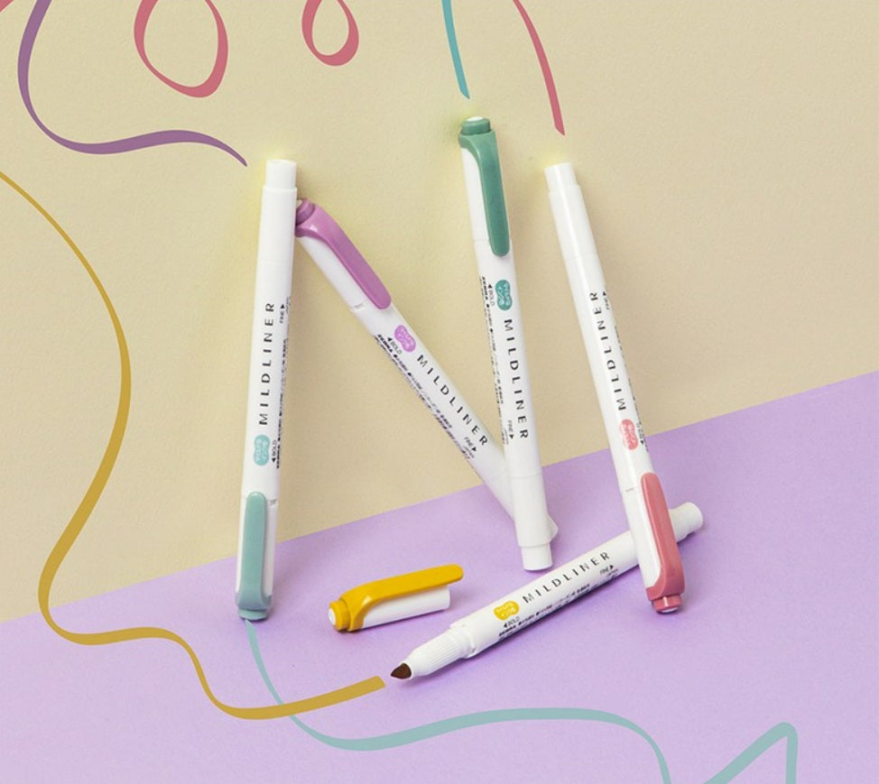 Zebra Mildliner WKT7-5C-OT Relax Color Highlighter 5 Color Set - Mild Iris, Mild Smoke Red, Mild Mimosa Yellow, Mild Mint, Mild Moss Green