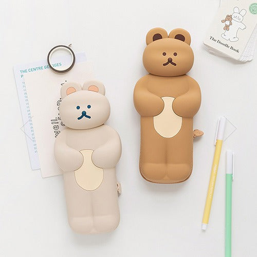 DONATDONAT Cute Bear Soft Silicone Pencil Case with Zipper Light Washable | Pencil Pouch | Pen Pouch | Pen Case
