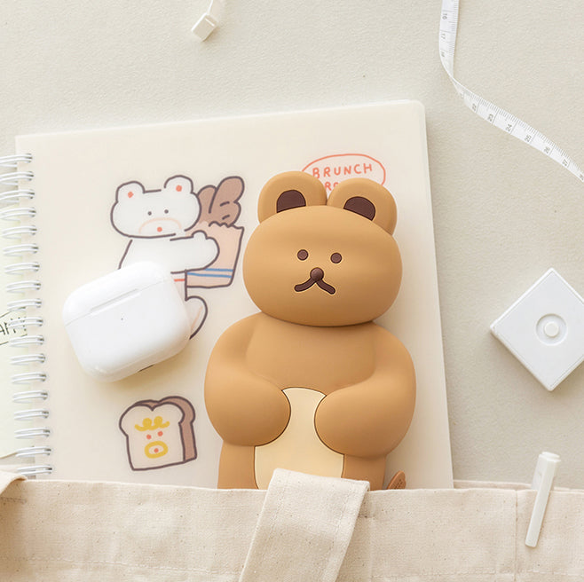 DONATDONAT Cute Bear Soft Silicone Pencil Case with Zipper Light Washable | Pencil Pouch | Pen Pouch | Pen Case