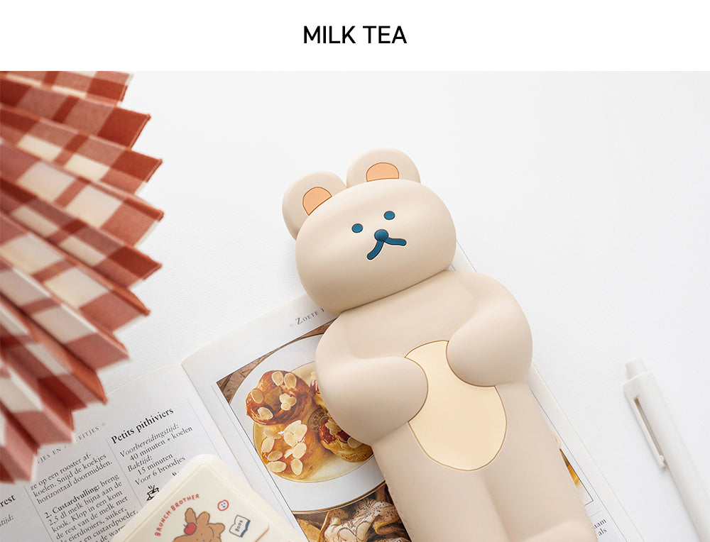 DONATDONAT Cute Bear Soft Silicone Pencil Case with Zipper Light Washable | Pencil Pouch | Pen Pouch | Pen Case