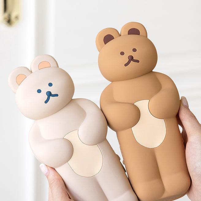 DONATDONAT Cute Bear Soft Silicone Pencil Case with Zipper Light Washable | Pencil Pouch | Pen Pouch | Pen Case