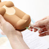 DONATDONAT Cute Bear Soft Silicone Pencil Case with Zipper Light Washable | Pencil Pouch | Pen Pouch | Pen Case
