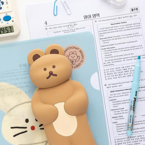 DONATDONAT Cute Bear Soft Silicone Pencil Case with Zipper Light Washable | Pencil Pouch | Pen Pouch | Pen Case