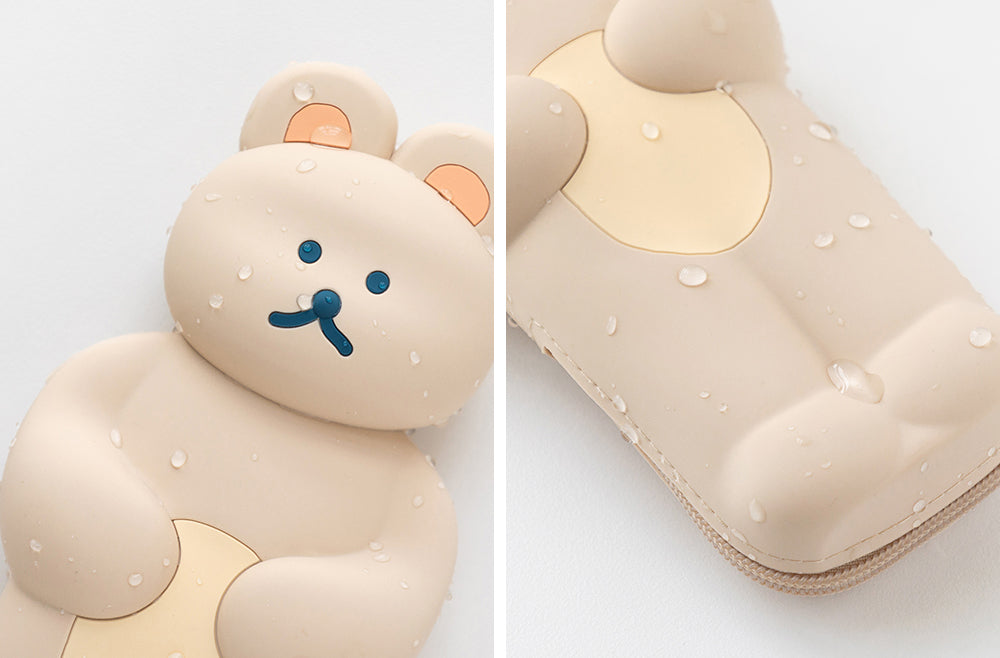 DONATDONAT Cute Bear Soft Silicone Pencil Case with Zipper Light Washable | Pencil Pouch | Pen Pouch | Pen Case