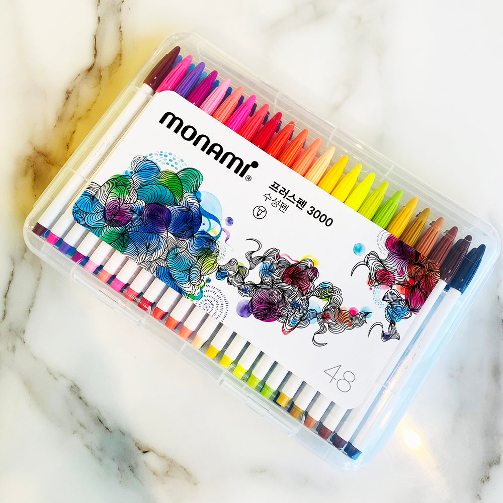 Monami Plus Pen 3000 48 Assorted Color Office Sign Pen Felt Tip Water Based Ink Color Pen