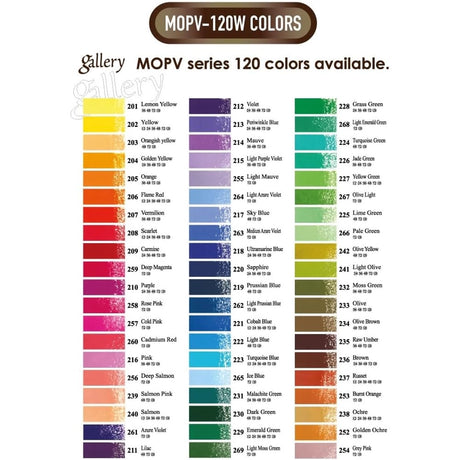 mungyo gallery artists soft oil pastel 120 color set 2-stage wood box, color chart half