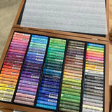 mungyo gallery artists soft oil pastel 120 color set wood box, top view