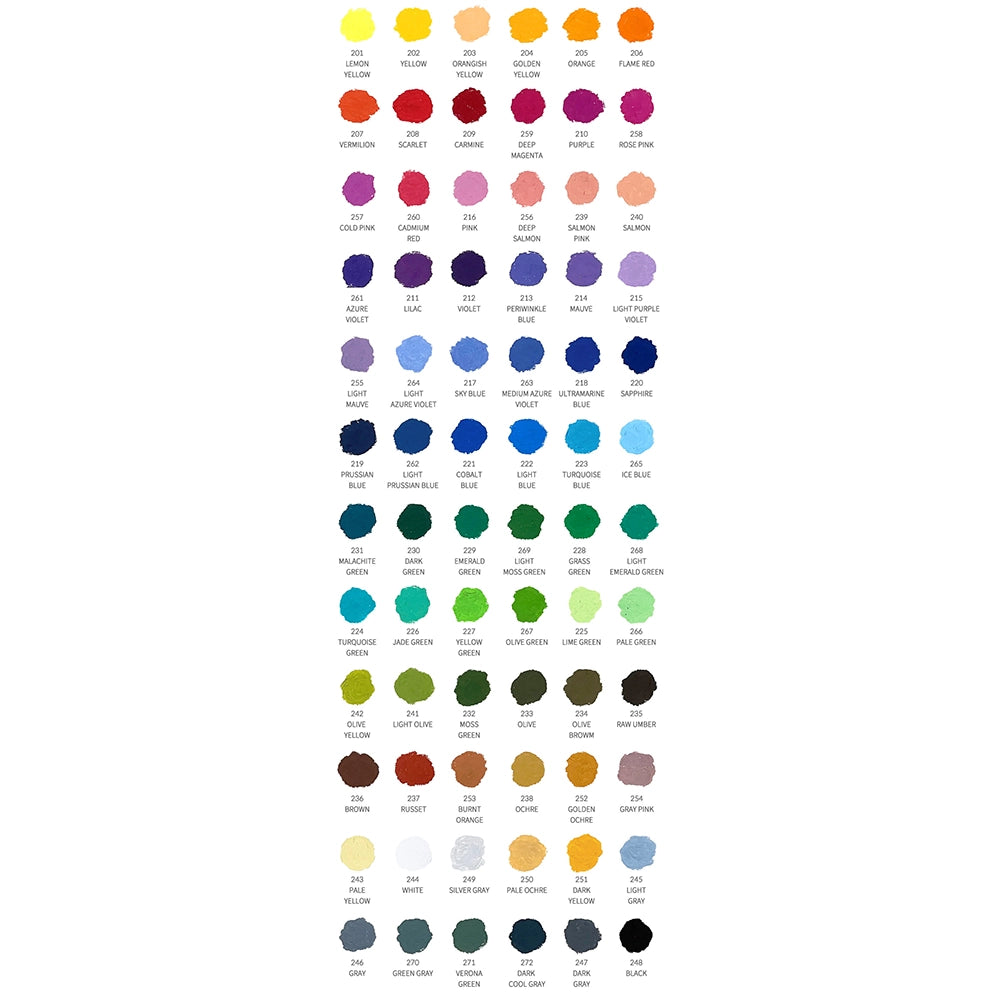 mungyo gallery artists soft oil pastel 72 color set, color chart