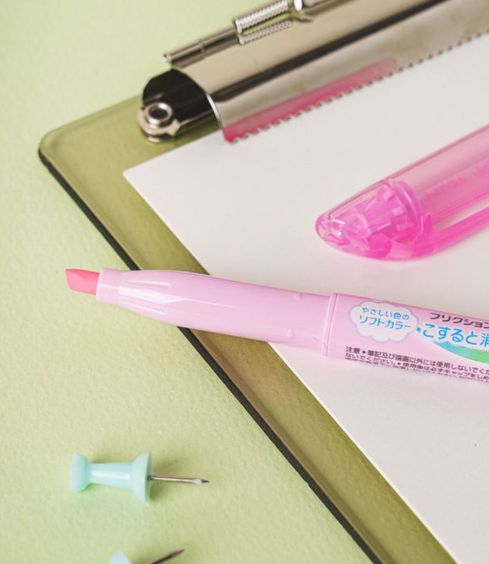 Pilot FriXion Light Soft Erasable Highlighter 3 Color Set has a special rubber end to rub the thermo sensitive ink away