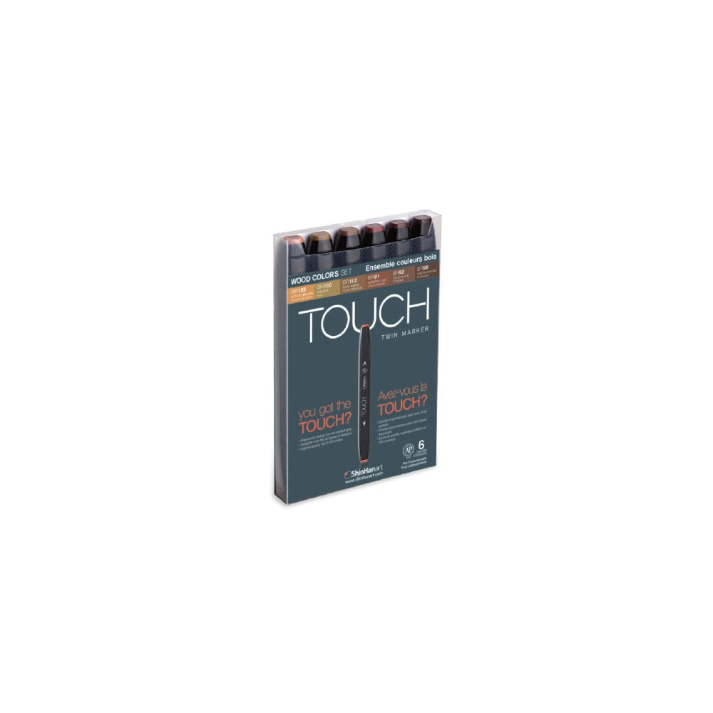 shinhan touch twin tip marker set 6 wood colors