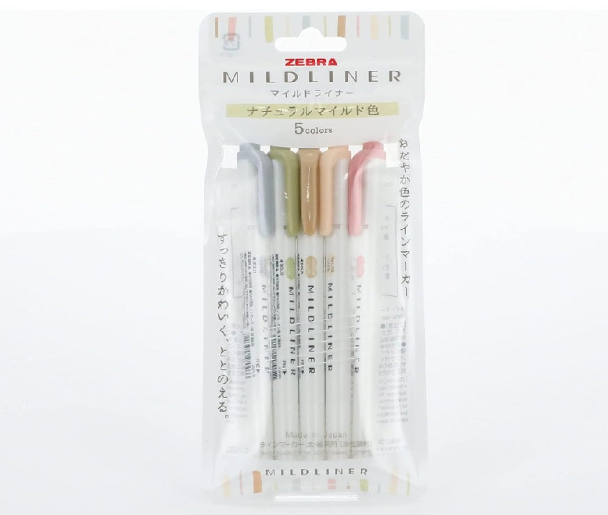 Zebra Mildliner WKT7-5C-NTC Natural Mild Highlighter 5 Color Set - Cool Gray, Olive, Beige, Cream, Dusty Pink